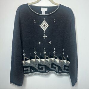 Christopher & Banks Vintage Aztec Southwestern Sweater Size XL Gray Wool Blend